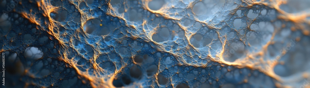 Poster Abstract Golden and Blue Fractal Pattern Background with Intricate Details in a Modern Style Texture Backdrop Ideal for Digital Art Projects and Wallpaper Designs