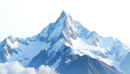 Fototapeta premium Snow covered mountain peak, pristine white background, landscape, nature photography, scenic view