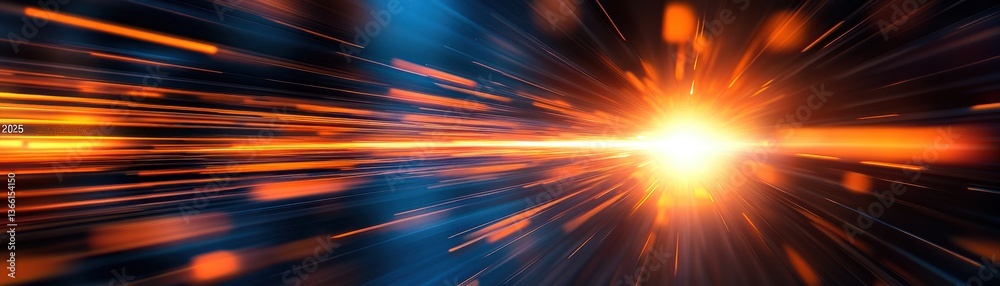 Poster abstract orange light streaks against blue background representing high speed data transfer and mode