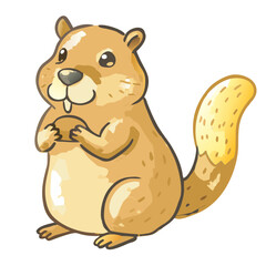 Fototapeta premium adorable cartoon squirrel holding a nut, with a fluffy tail and a cute expression on its face