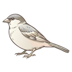 Sparrow bird illustration, detailed drawing of a small bird,  side view sparrow
