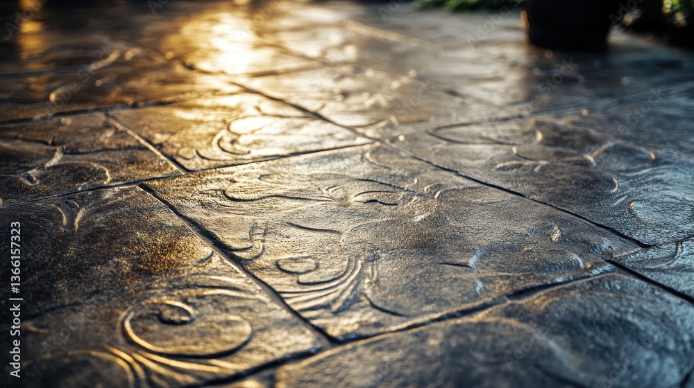 Aufkleber detailed patterned stone floor tiles shimmering with moisture elegant decorative surface featuring f