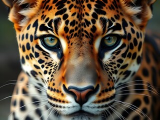 Obraz premium Close-Up Portrait of a Majestic Leopard Striking Eyes, Beautiful Spots, Wild Animal, Nature, Wildlife, Big Cat.