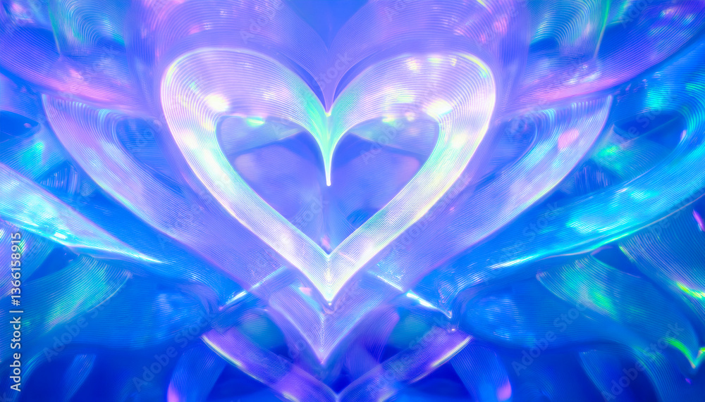 Poster Vibrant heart design with glowing colors creating an abstract pattern in a digital artwork
