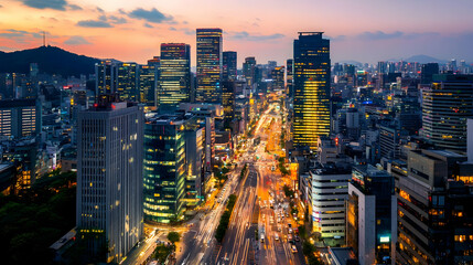 Obraz premium Vibrant Seoul City Skyline At Dusk