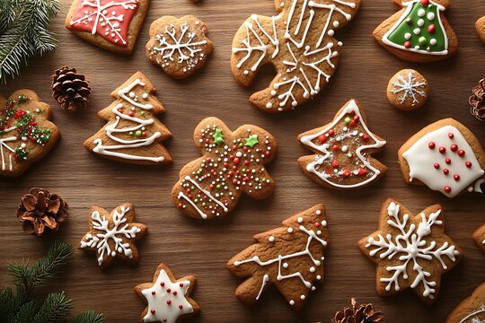 christmas cookies on wooden table