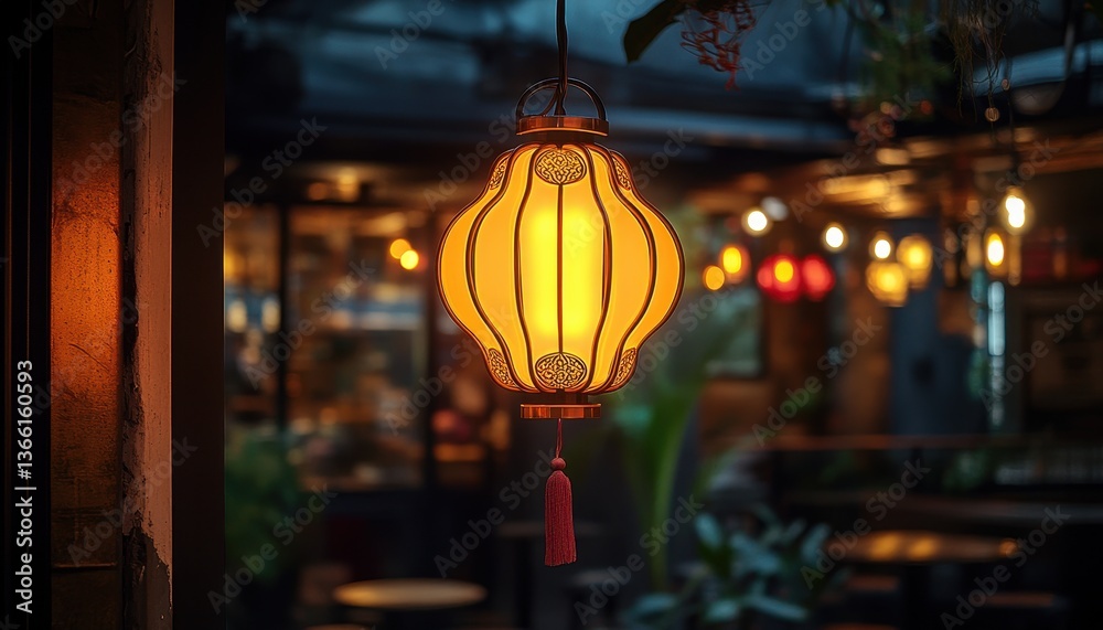 Aufkleber illuminated asian lanterns hanging at night with warm glowing light creating a festive and cultural 