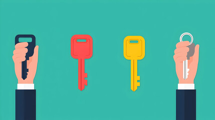 Hands Holding Colorful Keys Symbolizing Success and Opportunity