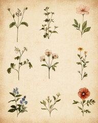 Vintage Botanical Illustrations of Various Medicinal and Wild Plants