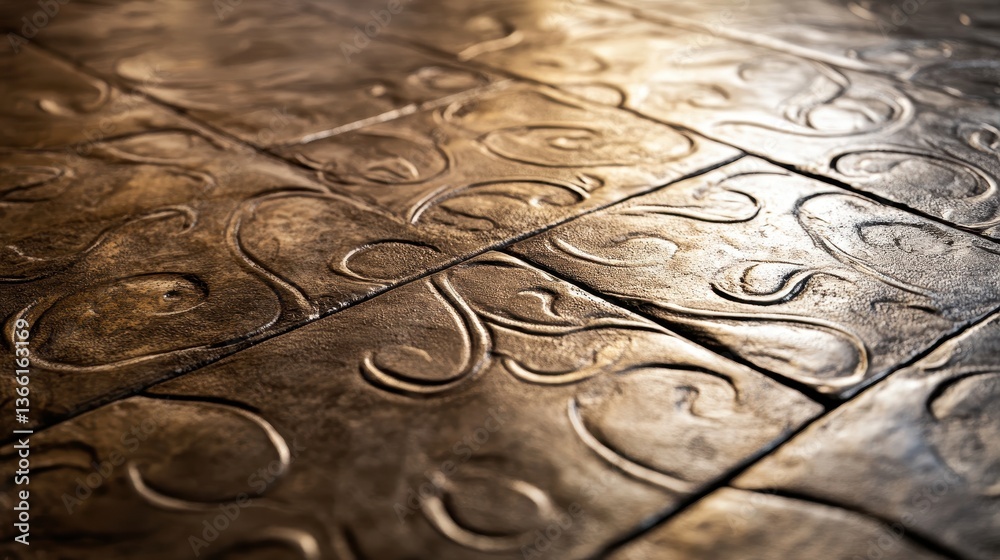 Aufkleber intricate patterned floor tiles with metallic sheen in warm brown hues detailed surface texture with