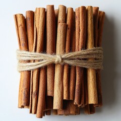 Rustic bundle of cinnamon sticks tied with twine for autumn aromatherapy or holiday decoration
