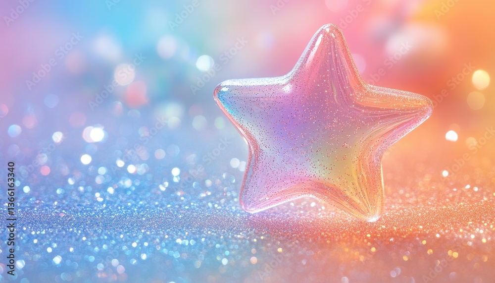 Poster iridescent star sparkling with glitter on a soft gradient background with bokeh effects creates a dr