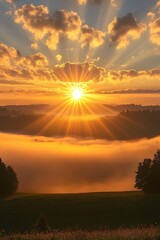 Fototapeta premium Sunrise Mist Valley Landscape.