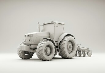 Obraz premium Agricultural tractor with cultivator attachment for soil preparation, cultivating, farming business, agriculture industry, machinery, harvest season and rural lifestyle