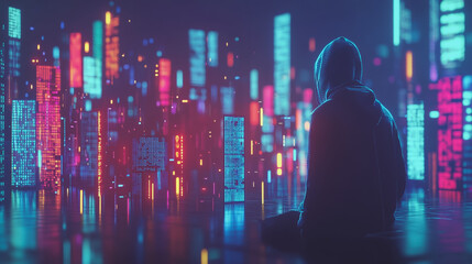 Fototapeta premium Hackers are planning to hack and attack Zeroday networks and cyber security systems in Smart digital city with Data center on cloud cyber security and Blue Binary Data Software Programming Code