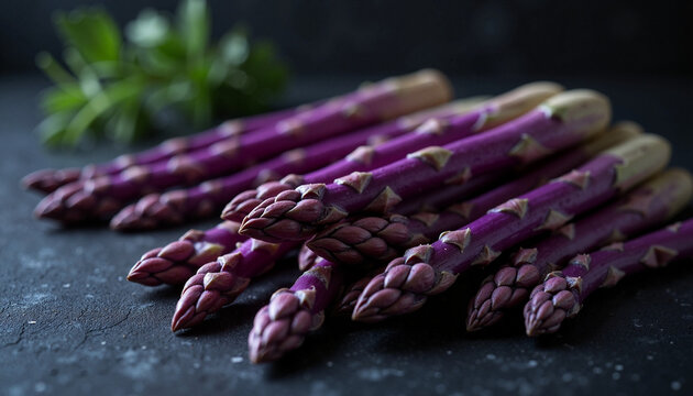 Purple asparagus on black background, Purple asparagus on dark background,  Asparagus officinalis