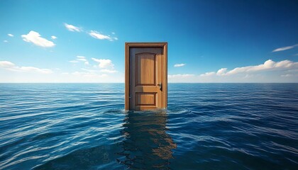 Illustration of a door on the surface of a vast ocean