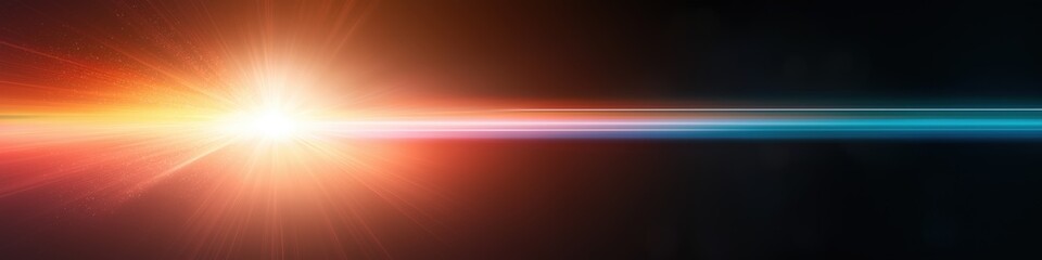 Obraz premium A bright light is shining on a dark background. The light is orange and yellow. The light is coming from the left side of the image