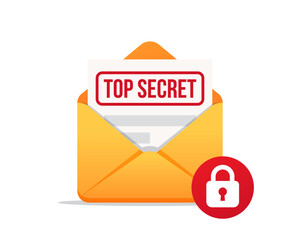 Envelope with top secret document. Confidential data and information. Data protection.