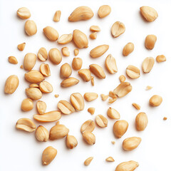 Obraz premium scatter lying Tasty and nutritious Peanuts on white background