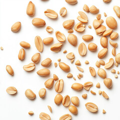 Obraz premium scatter lying Tasty and nutritious Peanuts on white background