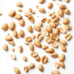 Obraz premium scatter lying Tasty and nutritious Peanuts on white background
