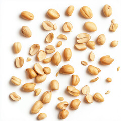 Obraz premium scatter lying Tasty and nutritious Peanuts on white background