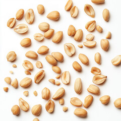 Obraz premium scatter lying Tasty and nutritious Peanuts on white background