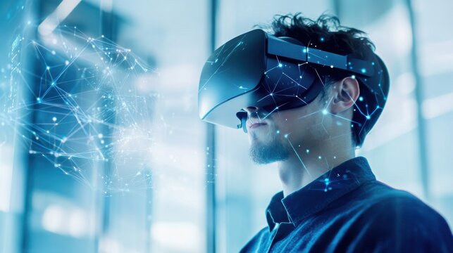 An AI powered virtual reality system enabling immersive training simulations for professionals, modern VR headset and system setup with real-time data integration, Training technology style