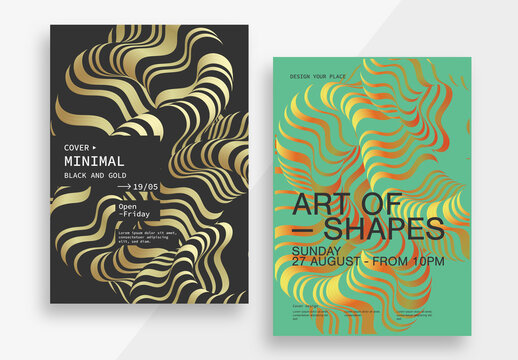 Luxury Event Posters Layout with Liquid Gold Line Patterns