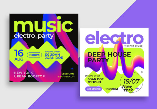 Electro Music Party Flyer with Neon Colors Accents