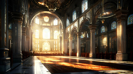 Obraz premium Grand Illuminated Cathedral Interior