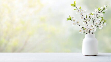 Delicate spring blossoms in a simple vase, soft light