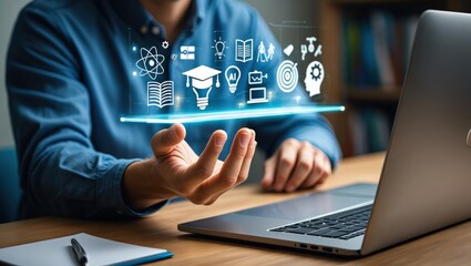 Creativity ideas, AI Artificial Intelligence, Education technology concept, Businesswomen Show AI light bulb icon, Training to develop new skills and knowledge. AI-enhanced learning, Generate Business