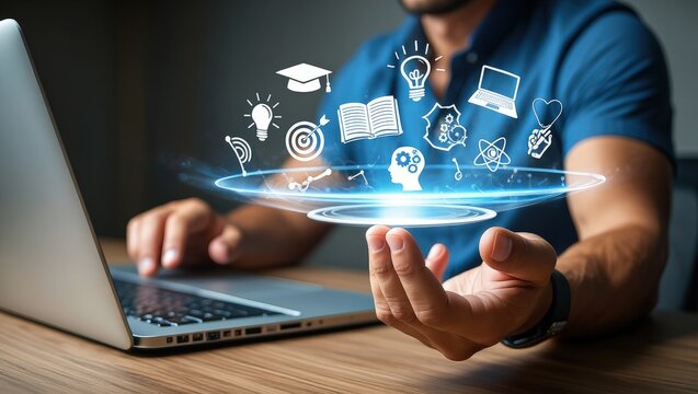 Creativity ideas, AI Artificial Intelligence, Education technology concept, Businesswomen Show AI light bulb icon, Training to develop new skills and knowledge. AI-enhanced learning, Generate Business