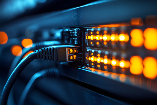 Conexi&oacute;n de grandes servidores de bases de datos con internet por cable de fibra &oacute;ptica cable lan