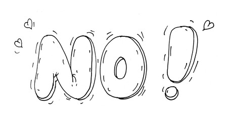 cartoon-style doodle handwritten NO! isolated on transparent background, for humorous designs, posters, stickers, and social media graphics