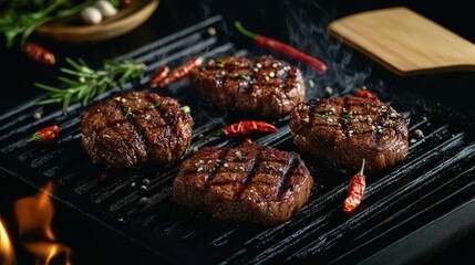 Grilled Steaks with Floating Ingredients: A Visual Feast for Food Lovers and Chefs