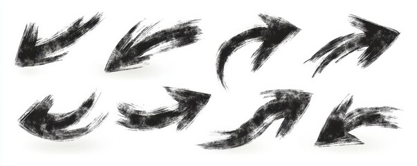 Charcoal pencil emphasis arrows with rough edges. Scribble curved chalk swirls. Scribble lines texture design elements.  illustration of freehand crayon squiggles