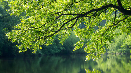 Fototapeta premium Lush Green Trees Overlooking River