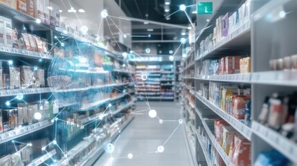 An AI powered system analyzing consumer data to optimize retail strategies, retail store with real-time customer behavior data and sales analysis, Retail technology style