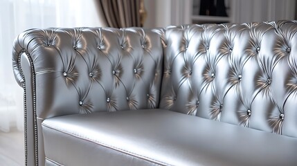 Obraz premium Luxurious Cream Leather Upholstery with Button-Tufted Pattern - Closeup Texture Background
