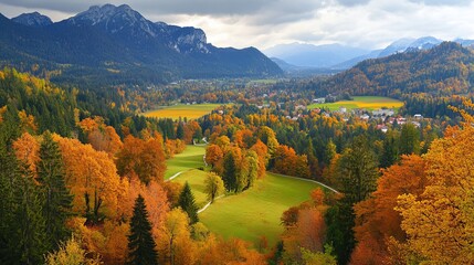 Obraz premium Aerial View of Autumn Forest: Stunning Fall Colors in Salzburg