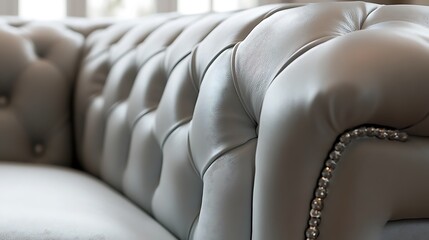 Fototapeta premium Luxurious Cream Leather Upholstery with Button-Tufted Pattern - Closeup Texture Background