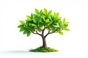 Obraz premium Tiny tree, vibrant green foliage, clean white background, sprout, horizontal