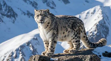 Fototapeta premium High-Resolution Snow Leopard with Icy Blue Dotted Spots Texture for Backgrounds