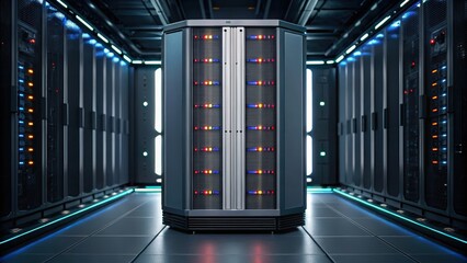 Futuristic supercomputer controlling plasma stability in a high-tech environment.