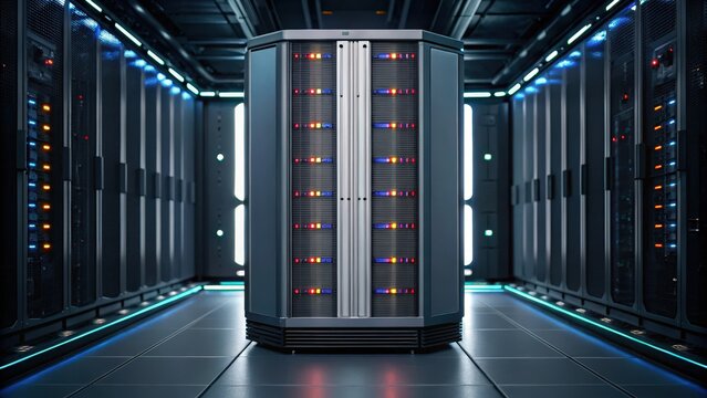 Futuristic supercomputer controlling plasma stability in a high-tech environment.