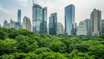 Obraz premium Downtown cityscapes of Los Angeles and Chicago with skyscrapers, buildings, parks, and urban views