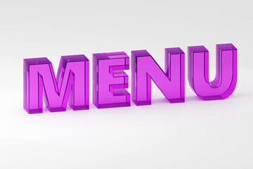 Luxury Purple inscription menu on grey podium, soft light, smooth background, 3d rendering